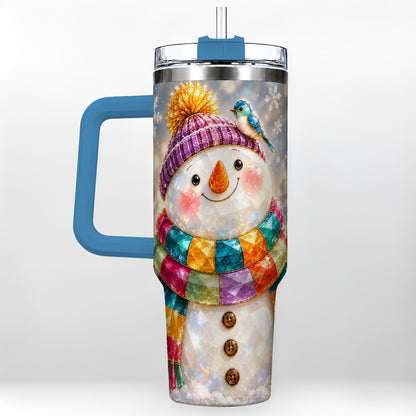 #pl[40oz|Blue] Jewel Tone Snowman 40oz Tumbler with Handle, Winter Travel Cup