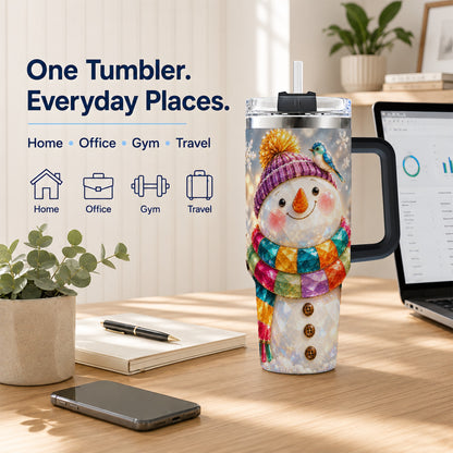 #pl[40oz|Black] Jewel Tone Snowman 40oz Tumbler with Handle, Winter Travel Cup