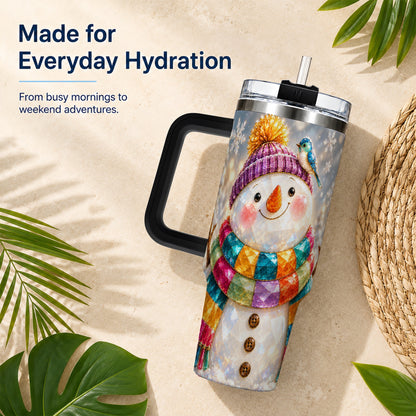 #pl[40oz|Black] Jewel Tone Snowman 40oz Tumbler with Handle, Winter Travel Cup