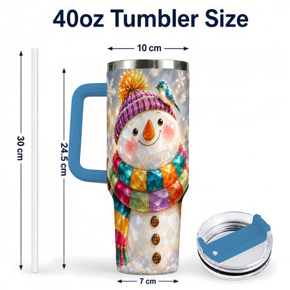 #pl[40oz|Blue] Jewel Tone Snowman 40oz Tumbler with Handle, Winter Travel Cup