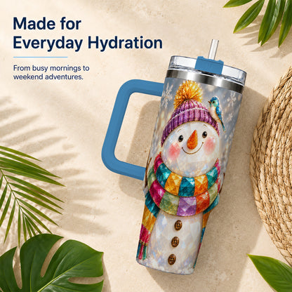 #pl[40oz|Blue] Jewel Tone Snowman 40oz Tumbler with Handle, Winter Travel Cup