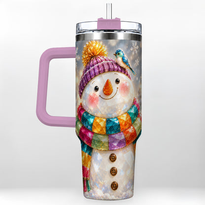 #pl[40oz|Pink] Jewel Tone Snowman 40oz Tumbler with Handle, Winter Travel Cup