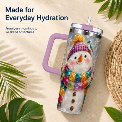 #pl[40oz|Pink] Jewel Tone Snowman 40oz Tumbler with Handle, Winter Travel Cup