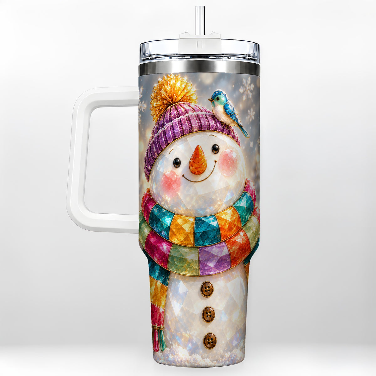 Jewel Tone Snowman 40oz Tumbler with Handle, Winter Travel Cup