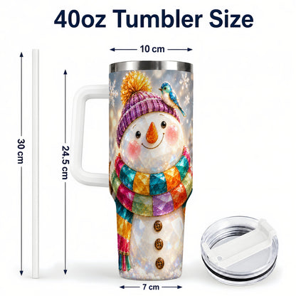 #pl[40oz|White] Jewel Tone Snowman 40oz Tumbler with Handle, Winter Travel Cup
