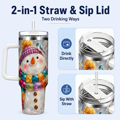 #pl[40oz|White] Jewel Tone Snowman 40oz Tumbler with Handle, Winter Travel Cup