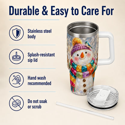 #pl[40oz|White] Jewel Tone Snowman 40oz Tumbler with Handle, Winter Travel Cup