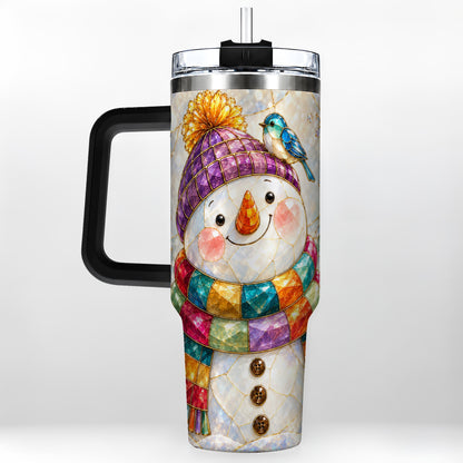 #pl[40oz|Black] Mosaic Snowman 40oz Tumbler with Handle, Winter Travel Cup