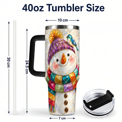 #pl[40oz|Black] Mosaic Snowman 40oz Tumbler with Handle, Winter Travel Cup