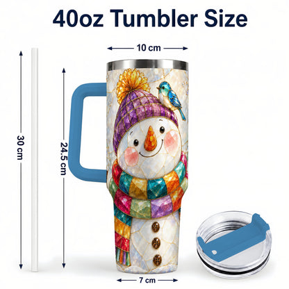 #pl[40oz|Blue] Mosaic Snowman 40oz Tumbler with Handle, Winter Travel Cup