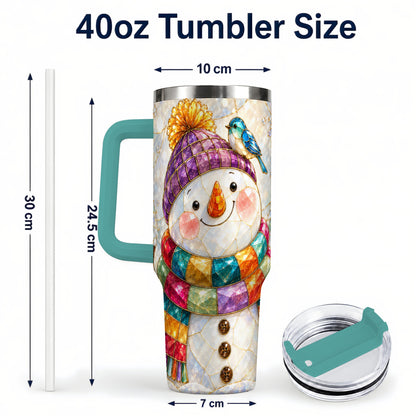 #pl[40oz|Green] Mosaic Snowman 40oz Tumbler with Handle, Winter Travel Cup
