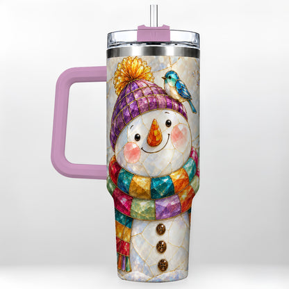 #pl[40oz|Pink] Mosaic Snowman 40oz Tumbler with Handle, Winter Travel Cup