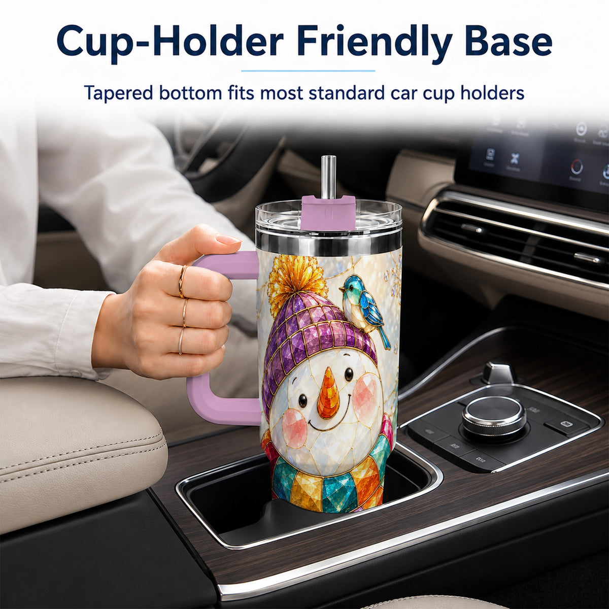 #pl[40oz|Pink] Mosaic Snowman 40oz Tumbler with Handle, Winter Travel Cup