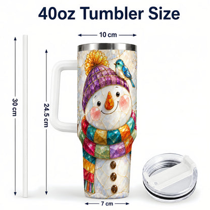 #pl[40oz|White] Mosaic Snowman 40oz Tumbler with Handle, Winter Travel Cup