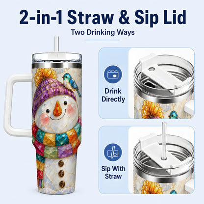 #pl[40oz|White] Mosaic Snowman 40oz Tumbler with Handle, Winter Travel Cup
