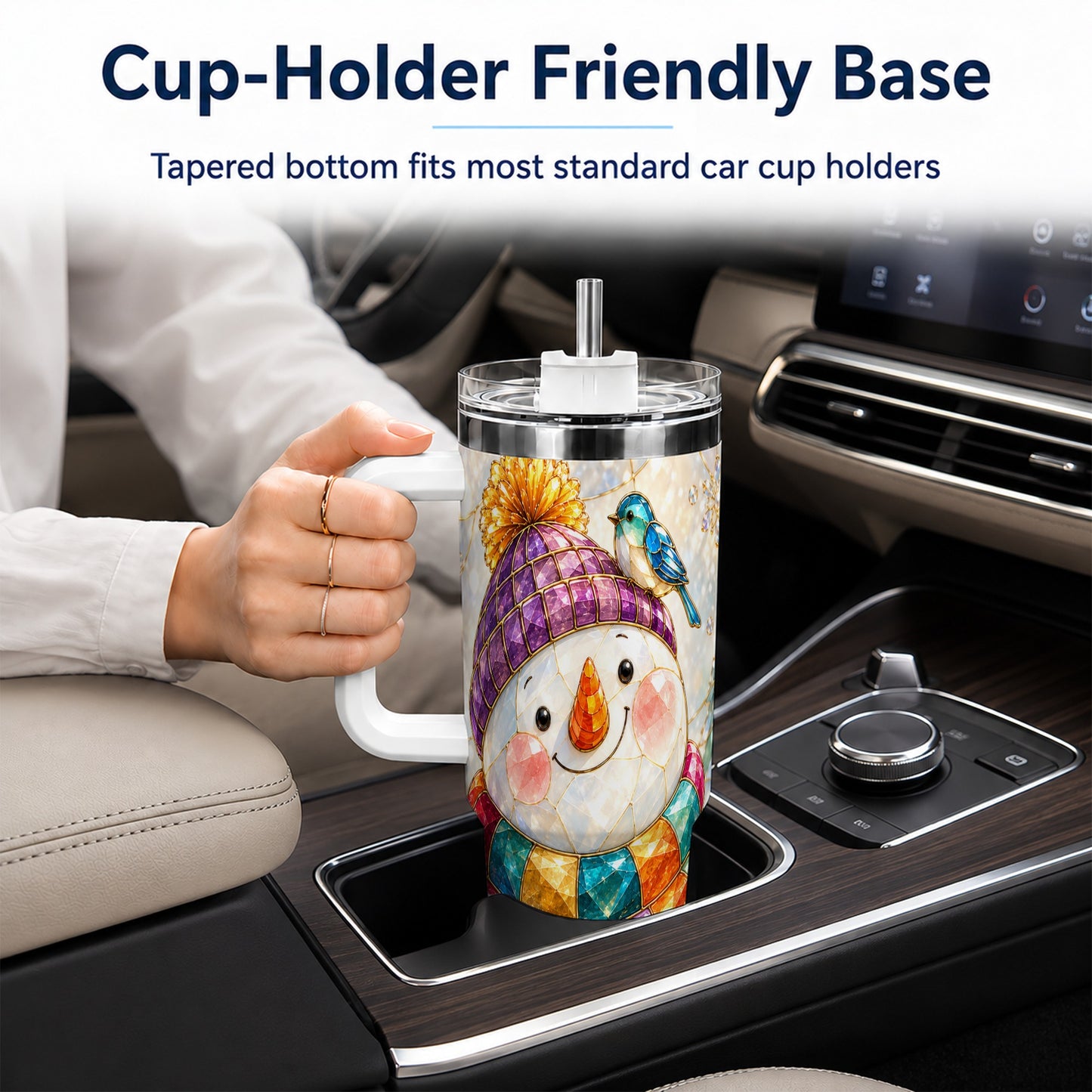 #pl[40oz|White] Mosaic Snowman 40oz Tumbler with Handle, Winter Travel Cup