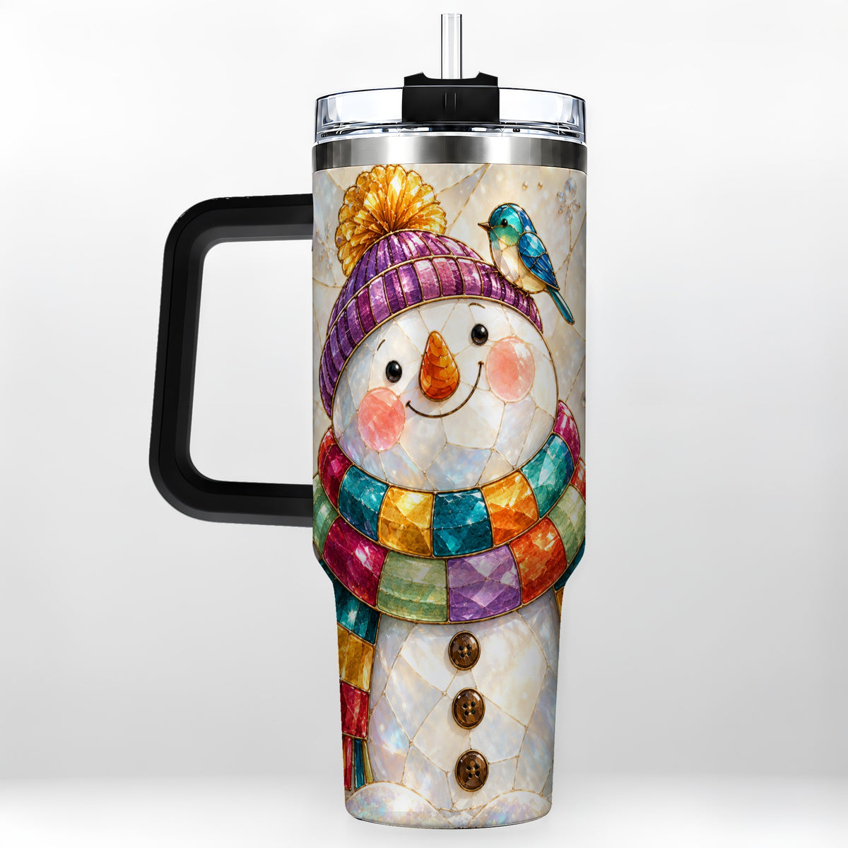 #pl[40oz|Black] Rainbow Snowman 40oz Tumbler with Handle, Winter Stainless Steel Cup