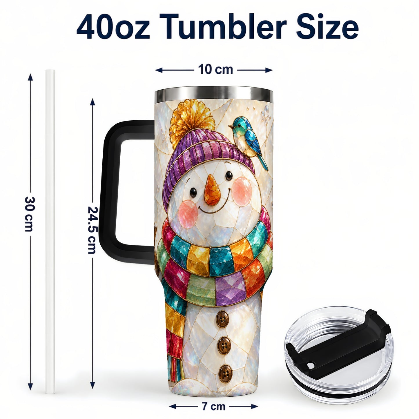 #pl[40oz|Black] Rainbow Snowman 40oz Tumbler with Handle, Winter Stainless Steel Cup