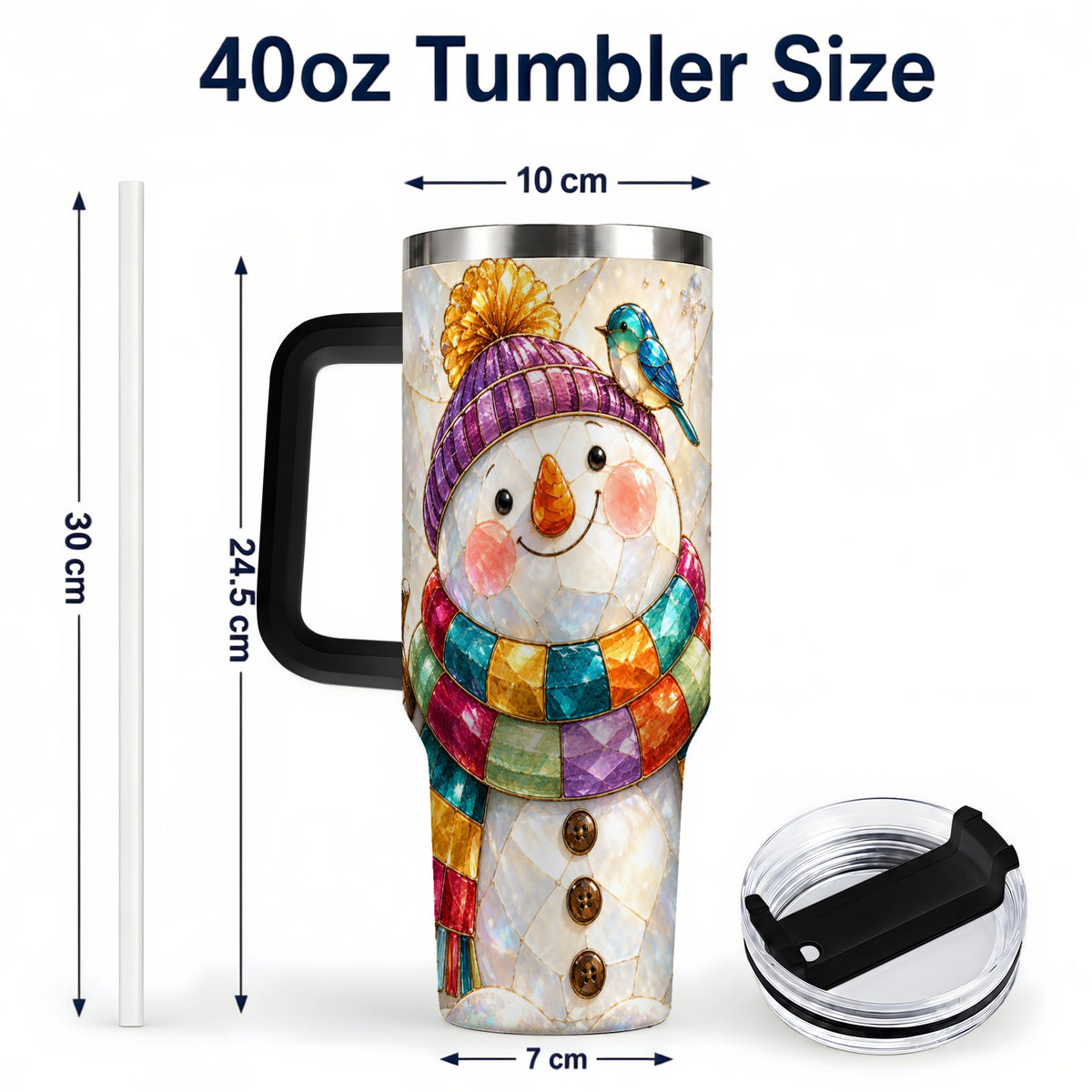 #pl[40oz|Black] Rainbow Snowman 40oz Tumbler with Handle, Winter Stainless Steel Cup
