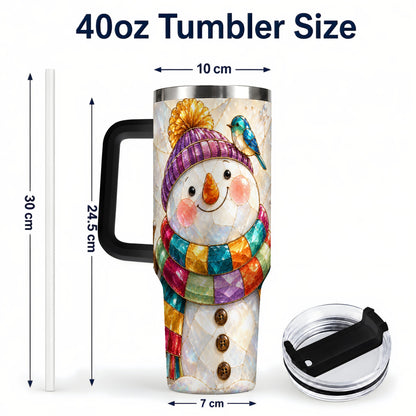 #pl[40oz|Black] Rainbow Snowman 40oz Tumbler with Handle, Winter Stainless Steel Cup