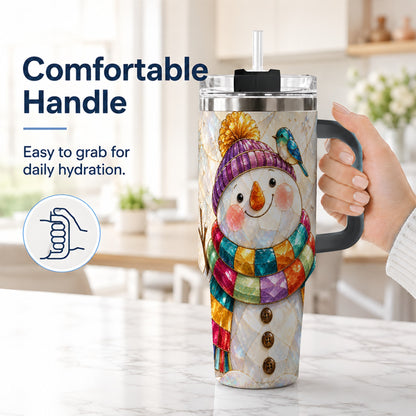 #pl[40oz|Black] Rainbow Snowman 40oz Tumbler with Handle, Winter Stainless Steel Cup