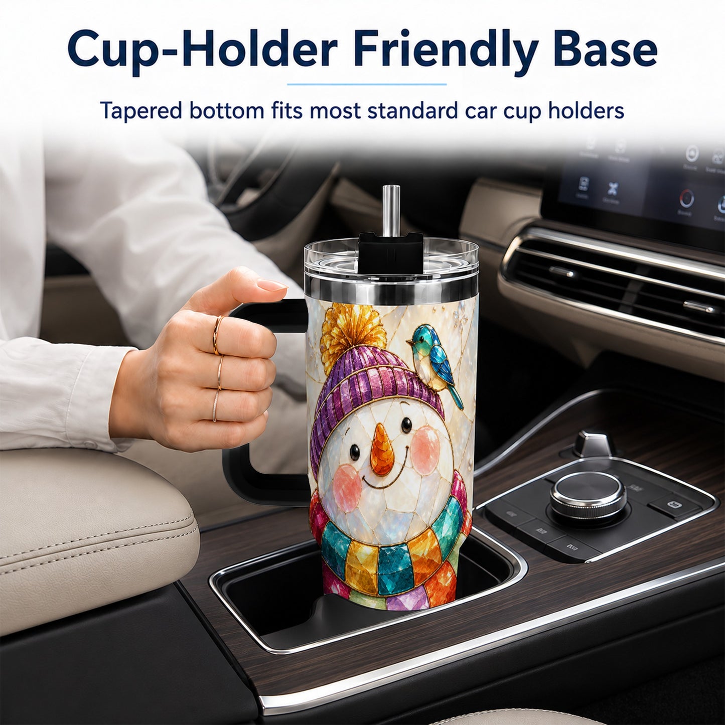 #pl[40oz|Black] Rainbow Snowman 40oz Tumbler with Handle, Winter Stainless Steel Cup