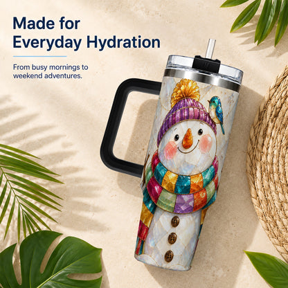 #pl[40oz|Black] Rainbow Snowman 40oz Tumbler with Handle, Winter Stainless Steel Cup