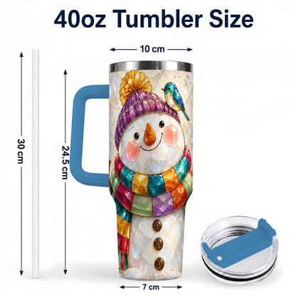 #pl[40oz|Blue] Rainbow Snowman 40oz Tumbler with Handle, Winter Stainless Steel Cup