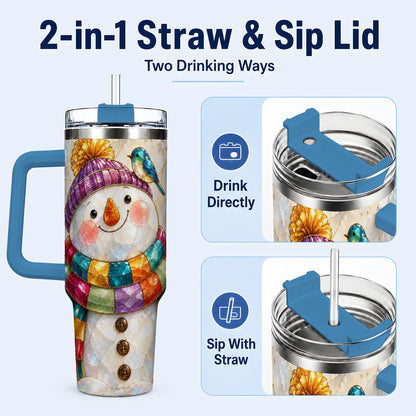 #pl[40oz|Blue] Rainbow Snowman 40oz Tumbler with Handle, Winter Stainless Steel Cup