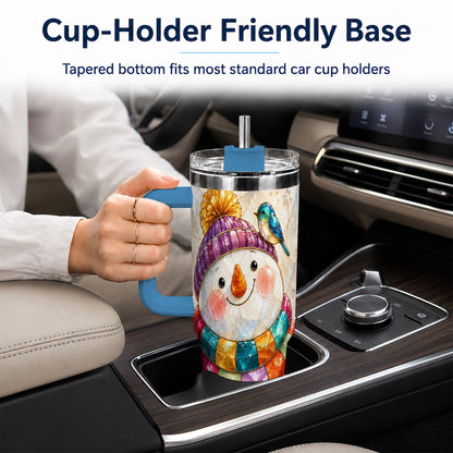 #pl[40oz|Blue] Rainbow Snowman 40oz Tumbler with Handle, Winter Stainless Steel Cup