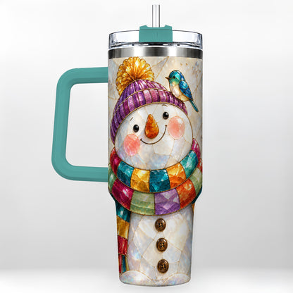 #pl[40oz|Green] Rainbow Snowman 40oz Tumbler with Handle, Winter Stainless Steel Cup