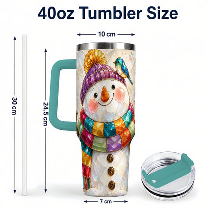 #pl[40oz|Green] Rainbow Snowman 40oz Tumbler with Handle, Winter Stainless Steel Cup