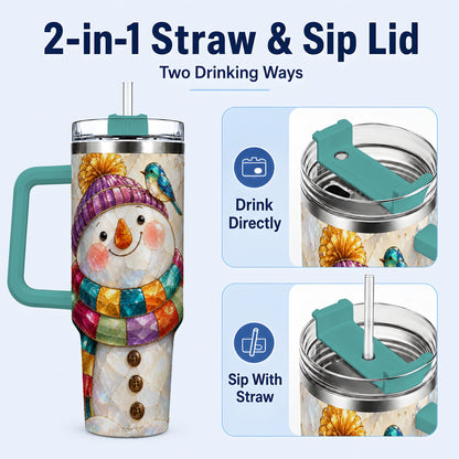 #pl[40oz|Green] Rainbow Snowman 40oz Tumbler with Handle, Winter Stainless Steel Cup