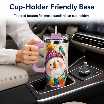 #pl[40oz|Pink] Rainbow Snowman 40oz Tumbler with Handle, Winter Stainless Steel Cup