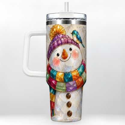 Rainbow Snowman 40oz Tumbler with Handle, Winter Stainless Steel Cup