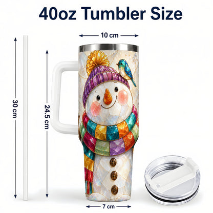 #pl[40oz|White] Rainbow Snowman 40oz Tumbler with Handle, Winter Stainless Steel Cup