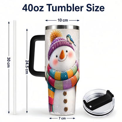 #pl[40oz|Black] Cozy Snowman 40oz Tumbler with Handle, Winter Bird Stainless Steel Cup