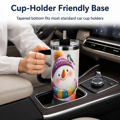 #pl[40oz|Black] Cozy Snowman 40oz Tumbler with Handle, Winter Bird Stainless Steel Cup