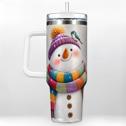 Cozy Snowman 40oz Tumbler with Handle, Winter Bird Stainless Steel Cup