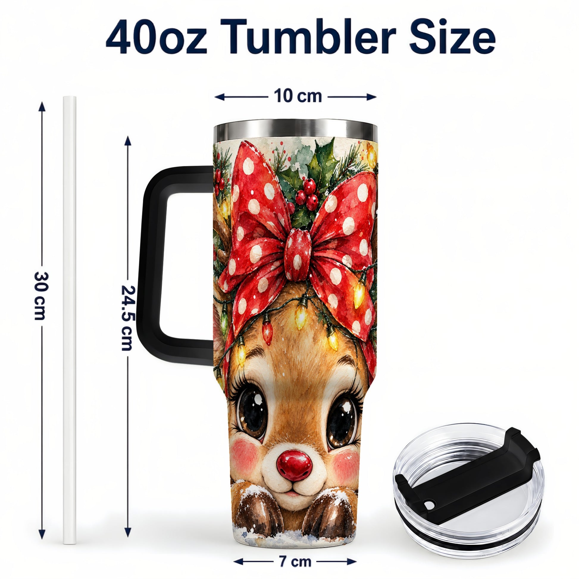 #pl[40oz|Black] Cute Reindeer 40oz Tumbler with Handle, Christmas Stainless Steel Cup