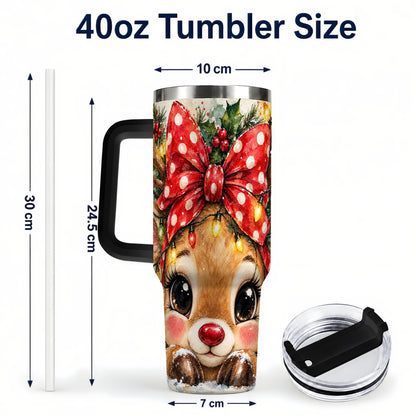#pl[40oz|Black] Cute Reindeer 40oz Tumbler with Handle, Christmas Stainless Steel Cup