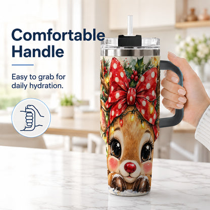 #pl[40oz|Black] Cute Reindeer 40oz Tumbler with Handle, Christmas Stainless Steel Cup