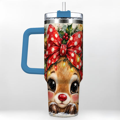 #pl[40oz|Blue] Cute Reindeer 40oz Tumbler with Handle, Christmas Stainless Steel Cup