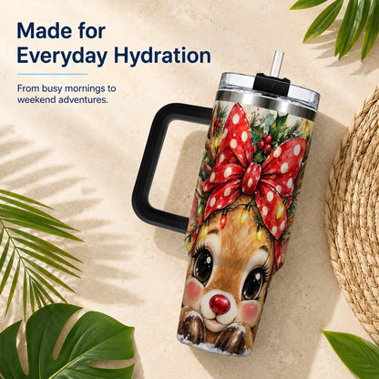 #pl[40oz|Black] Cute Reindeer 40oz Tumbler with Handle, Christmas Stainless Steel Cup