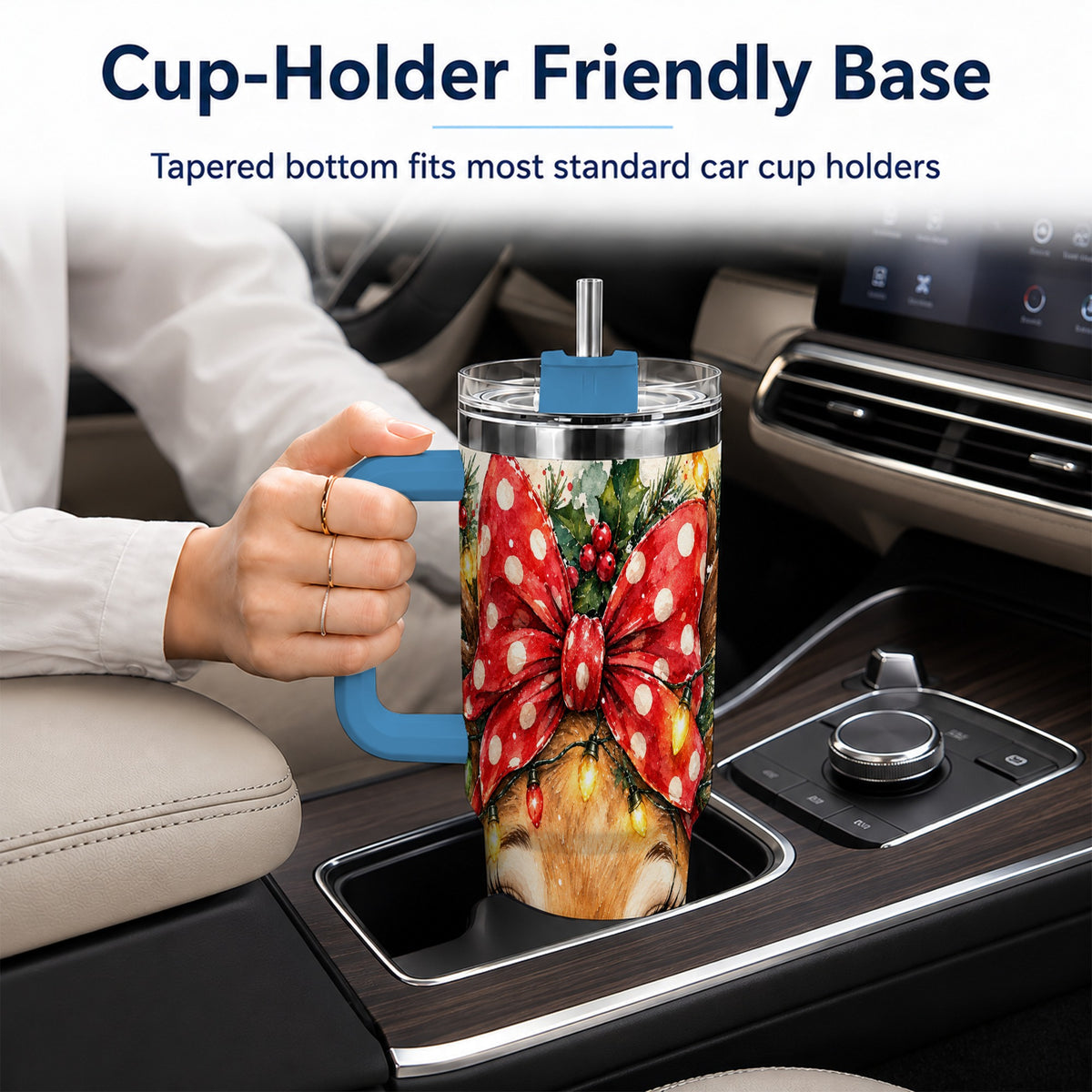 #pl[40oz|Blue] Cute Reindeer 40oz Tumbler with Handle, Christmas Stainless Steel Cup