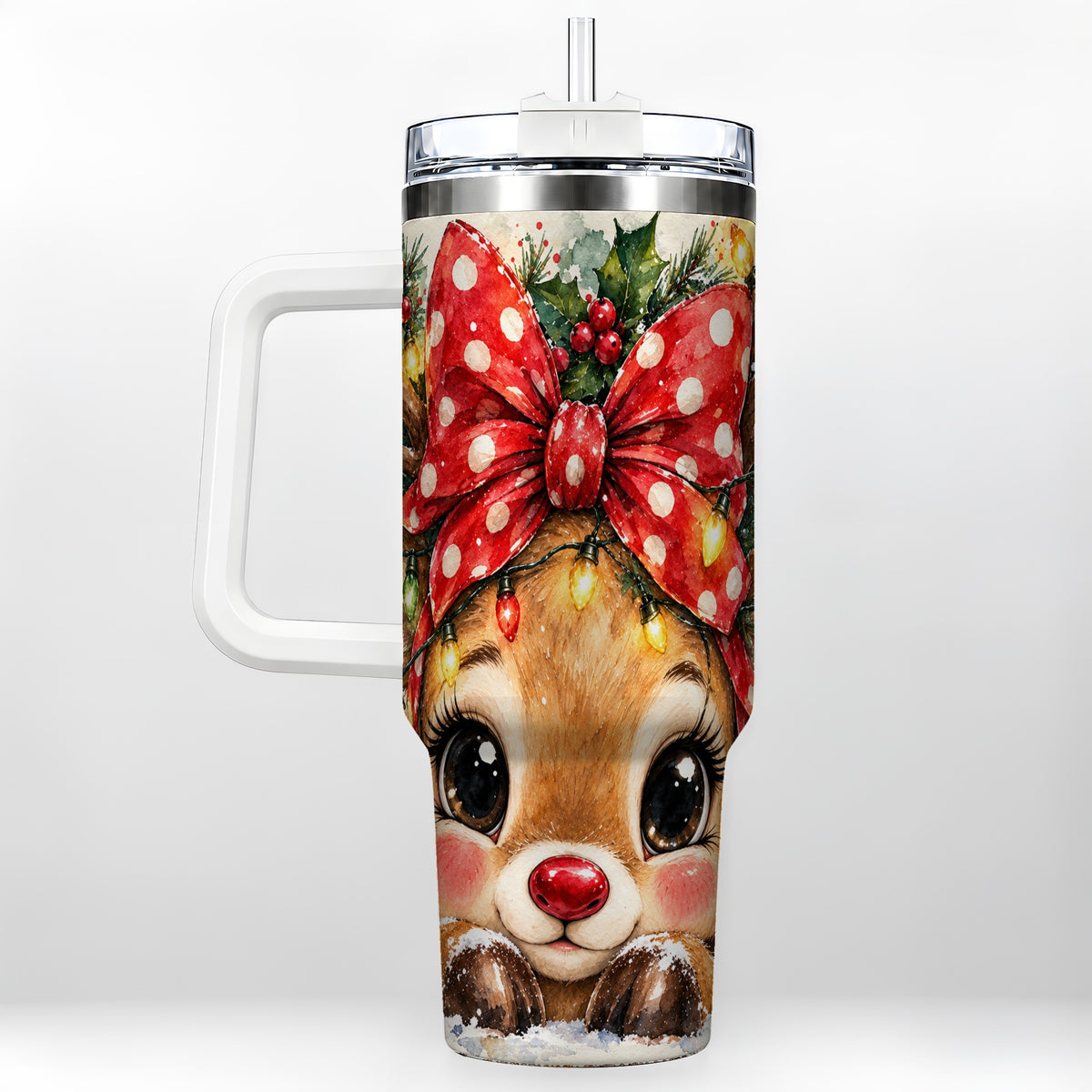 Cute Reindeer 40oz Tumbler with Handle, Christmas Stainless Steel Cup
