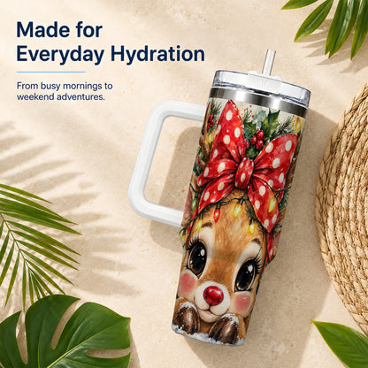 #pl[40oz|White] Cute Reindeer 40oz Tumbler with Handle, Christmas Stainless Steel Cup