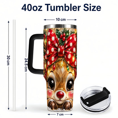 #pl[40oz|Black] Jeweled Reindeer 40oz Tumbler with Handle, Holiday Stainless Steel Cup