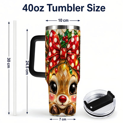 #pl[40oz|Black] Mosaic Reindeer 40oz Tumbler with Handle, Christmas Stainless Steel Cup