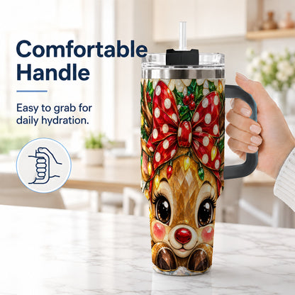 #pl[40oz|Black] Mosaic Reindeer 40oz Tumbler with Handle, Christmas Stainless Steel Cup